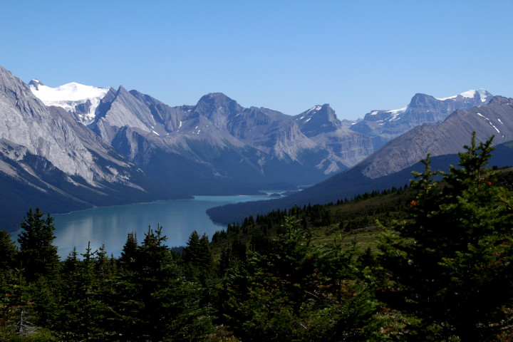 Photo of
              Maligne Lake in the Canadian Rockies from the ridge